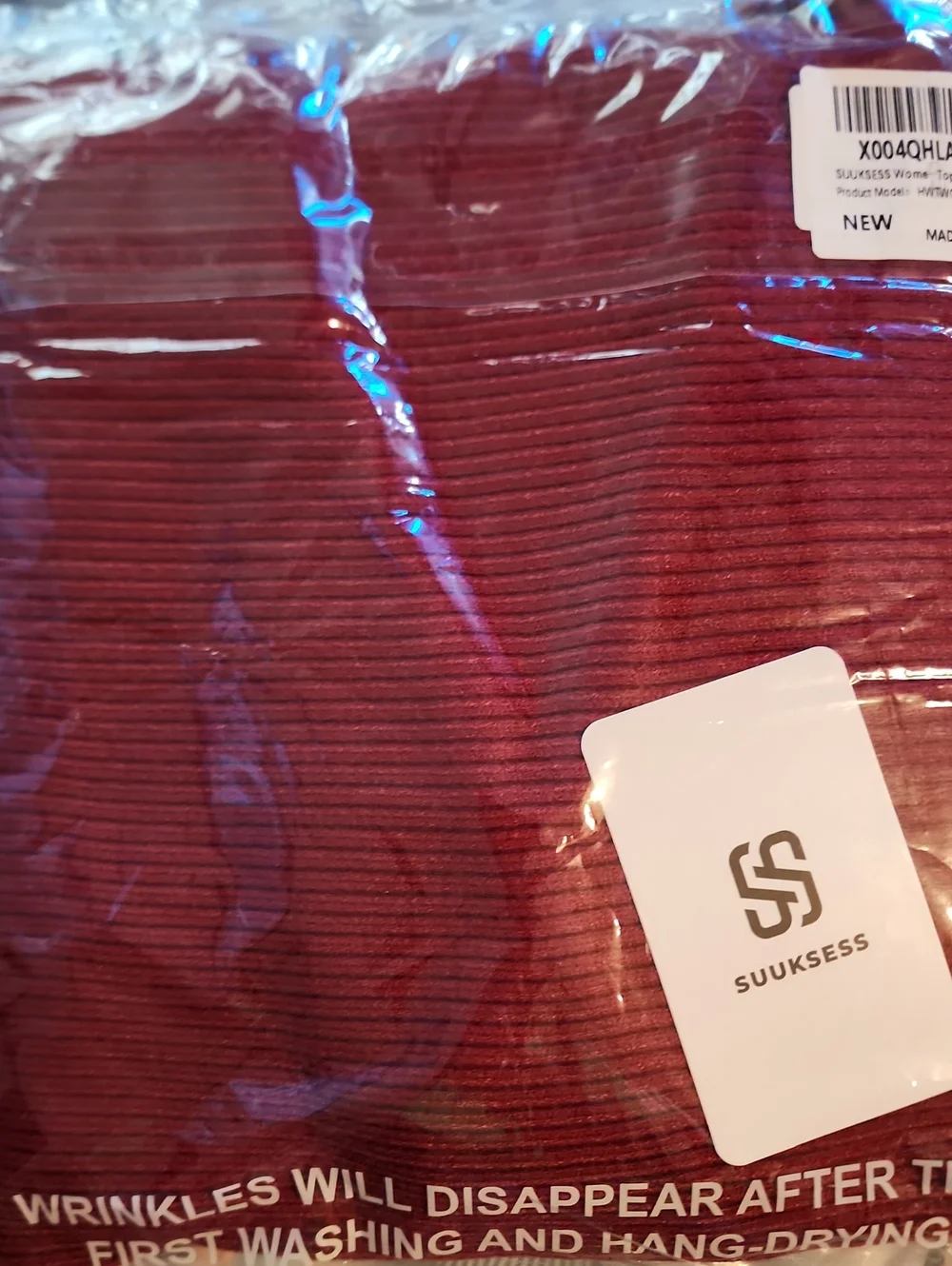 Off-Shoulder Ribbed Sweater - Wine Red - Picture 4 of 4